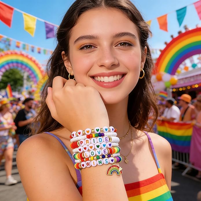 Surfer Heishi Bracelets for Women Stackable Rainbow Vinyl Disc Clay Beaded Stretch Bracelets Elastic Layering Friendship Bracelets Boho Summer Beach Jewelry