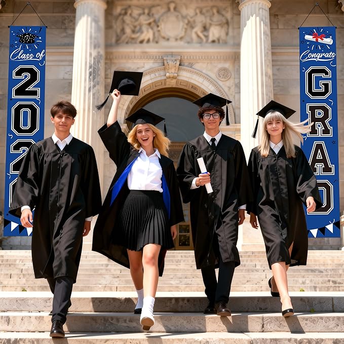 Graduation Decorations 2026 - Blue and Black Graduation Banner Class of 2026 Congrats Grad Party Supplies Decorations Door Banner 2026 for Graduation Decor