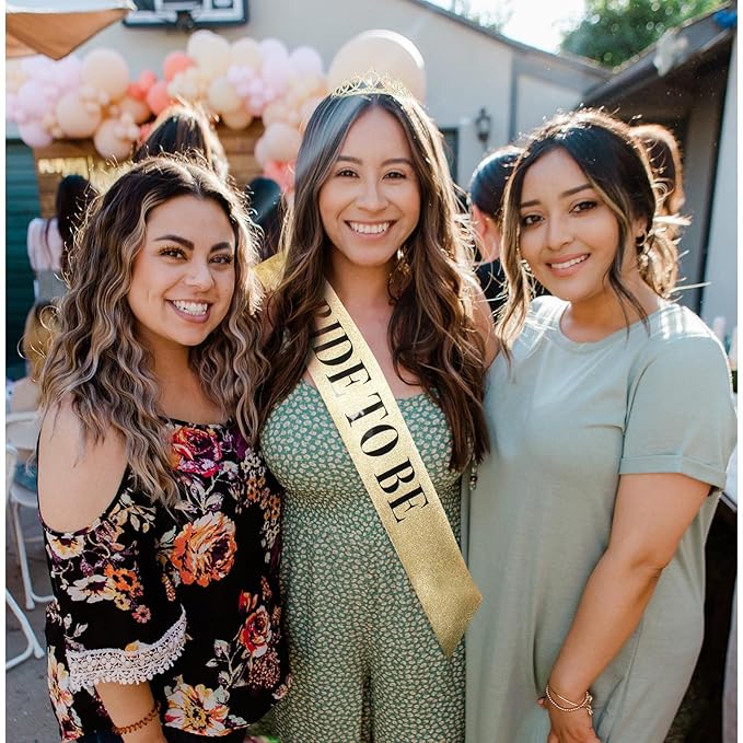 CIEHER Bride To Be Decorations - Gold Crown & Bride Tiara, Bridal Shower & Bachelorette Party Decorations