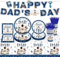 98PCS Happy Father's Day Party Supplies Fathers Day Tableware Set Best Dad Paper Plates Napkins Forks Knives Tablecloth Banner Fathers Day Party Decorations Disposable Dinnerware for 16 Guests