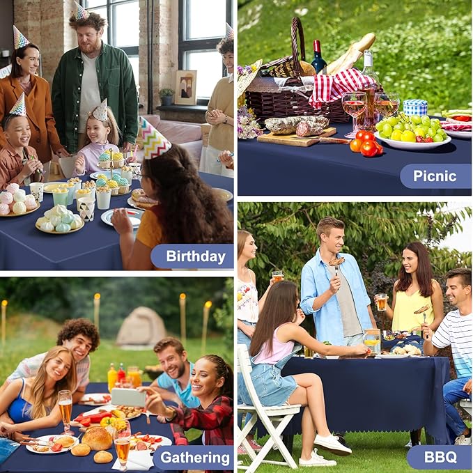 3 Pack Plastic Navy Blue Tablecloth, 54 X 108 Inch Graduation Scalloped Table Cloth for Rectangle Table Disposable Spring Tablecloth for BBQ Picnic Birthday Dinner Holiday Graduation Celebration Party
