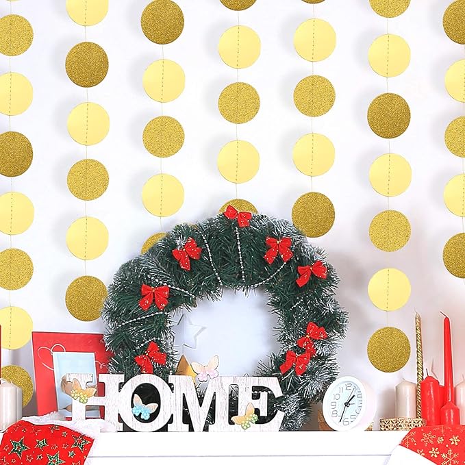 Syhood 10 Pcs Party Decorations Paper Dot Circle Garlands Glitter Streamers Hanging Banner Decor for New Year Baby Shower Wedding Birthday Backdrop Supplies (Gold)