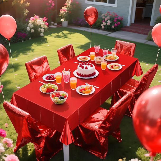 2 pcs Red Tablecloth Plastic -Stunning Metallic Matte Finish, 40" x 108" Christmas Table Cloth, Perfect for Carnival Birthday Party Decorations Casino Night Graduation Table Supplies