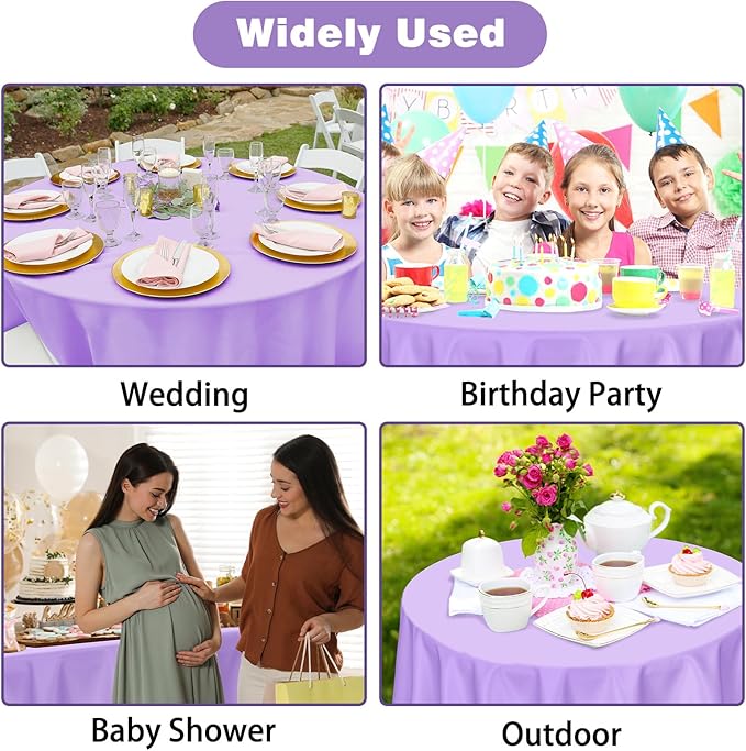 Kopokita 2 Pack Light Purple Round Disposable Plastic Tablecloths 84 inch Lavender Party Table Covers