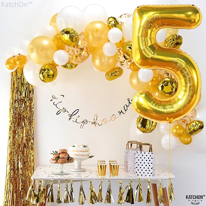 KatchOn, Giant Gold 5 Balloon Number - 40 Inch | Golden 5 Balloon, 5 Year Anniversary Decorations | Gold Number 5 Balloon, 5th Birthday Decoration | Five Balloon for 5 Year Old Birthday Decorations