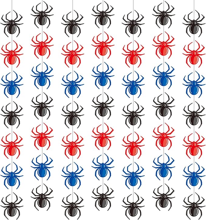 Xinnun Spider Party Decorations Hanging Banners Garland Red Blue Black Spider Banner Cutouts Ribbon Streamers for Birthday Baby Shower Party Decorations Supplies
