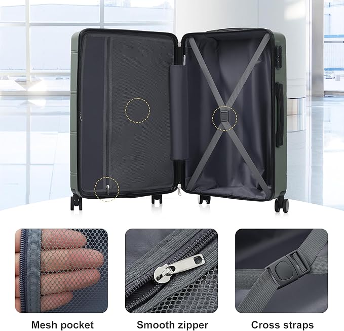 6 Pcs ABS Hardshell Luggage Set Spinner Wheel Suitcase Suitcase Army Green