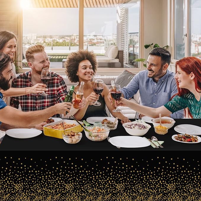 Tablecloths for Rectangle Tables, 3 Pack 54" x 108" Plastic Table Cloth Disposable Table Covers Engagement Party Decorations, Black Gold Dot Tablecloths Disposable Tablecloth for Weddings Buffet Table