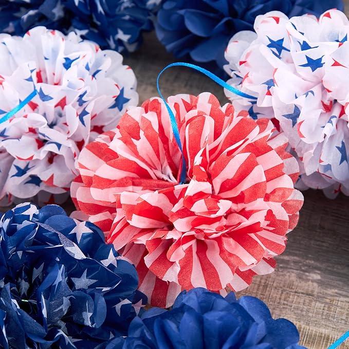 Homarkable Blue Red Tissue Paper Pom Pom Garlands, Tissue Flower Garland for Birthday Decorations, Baby Shower, Spring Summer Party Decorations