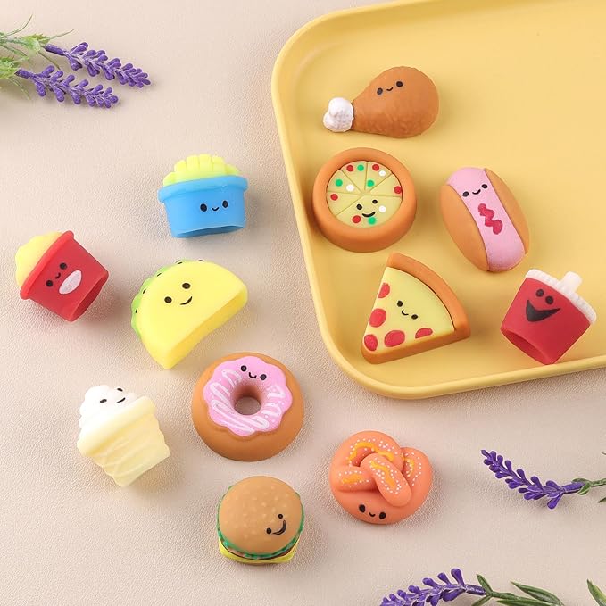 Anboor Mini Food Squishies Toys - 12 Pack Soft Kawaii Fast Food Squeeze Stress Relief Sensory Toys for Kids, Mini Junk Foods Fidget Toys for Party Favors Goodie Bag Fillers