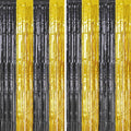2 Pack Foil Fringe Backdrop - Black&Gold Shiny Tinsel Curtains for Party Decoration/Photo Booth Props - 3.3x6.6 FT Metallic Foil Backdrop for Birthday, Wedding, Graduation, Christmas.