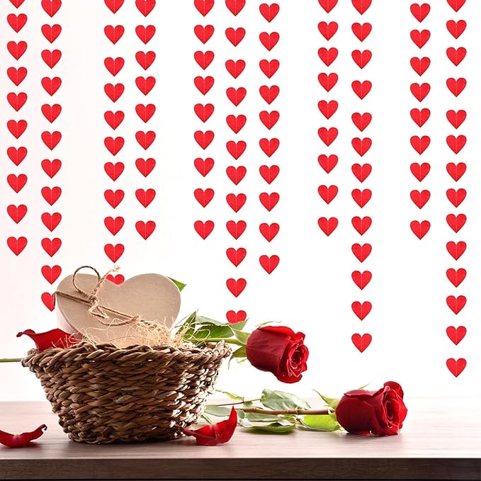 Valentines Day Party-Decorations Red Heart Garland - 39Ft 3D Special Night Galentines Hanging Paper Streamers Banner,Baby Girl Birthday Bachelorette Engagement Mohters Brunch Decor Ouruola