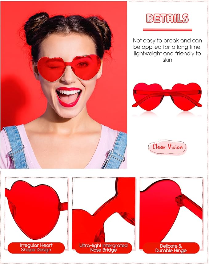 Frienda 20 Pairs Heart Shaped Sunglasses Rimless Candy Color Glasses for Women Men Party Favor
