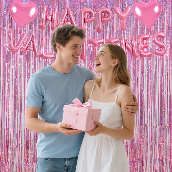 Pink Foil Fringe Curtains Party Decorations, 3.28x6.56ft Sparkling Streamer Tinsel Backdrop for Girls/Princess Birthday Party