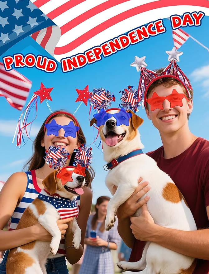 VEKDA 8 Pcs Patriotic Party Accessories, 4th of July Headband and Star Glasses for Independence Day and Memorial Day Veterans Day Supplies