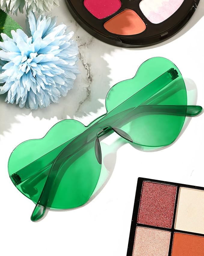 Frienda 8 Pairs Heart Shaped Sunglasses for Women Rimless Heart Glasses Candy Color Sunglasses for Party Favor
