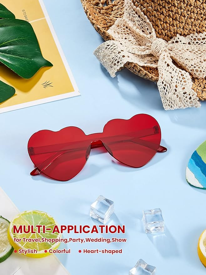 Weewooday 40 Pairs Heart valentines Glasses Rimless Heart Shaped Frameless Sunglasses Transparent Sunglasses Tinted Eyewear