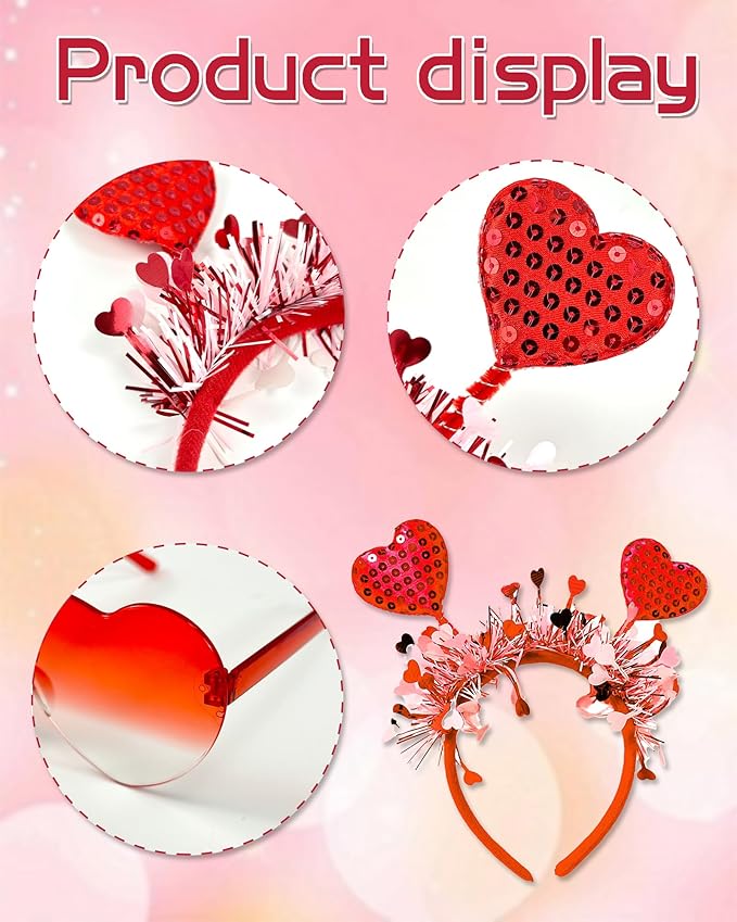 Dolkoic Valentines Heart Headband and Heart Sunglasses for Valentine's Day Halloween Party Accessoires