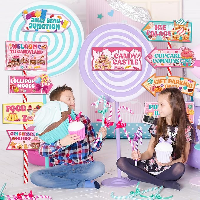 Candyland Party Decorations Signs, 20PCS Welcome Candy Land Birthday Decor Sweet Candy Theme Party Supplies for Women Girls, Street Arrow Directional Signs Christmas Decor Indoor Outdoor