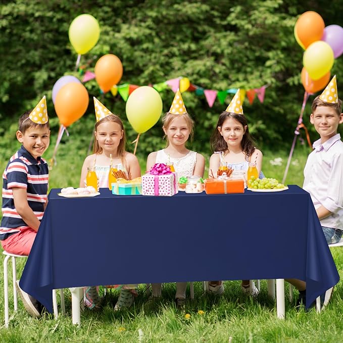 WNINK 2 Pack Navy Blue Tablecloths Dark Blue Rectangle Disposable Plastic Table Cloths 54" x 108" for Birthday, Retirement, Bridal Shower, Wedding, BBQ, Picnic Parties