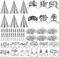 2026 Glitter NYE Party Supplies Decorations, 42pcs New Years Eve party Supplies kits Silver New Year Hats, Happy New Year Headbands, Glasses, Noisemaker, wreath for happy new year