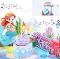 FaCraft Mermaid Birthday Card - 3D Musical Birthday Card for Kids Daughter & Girls - Blowable Candle with Cheering Sound - 8x6 Handmade Pop Up Kids Birthday Card with Envelope & Seal