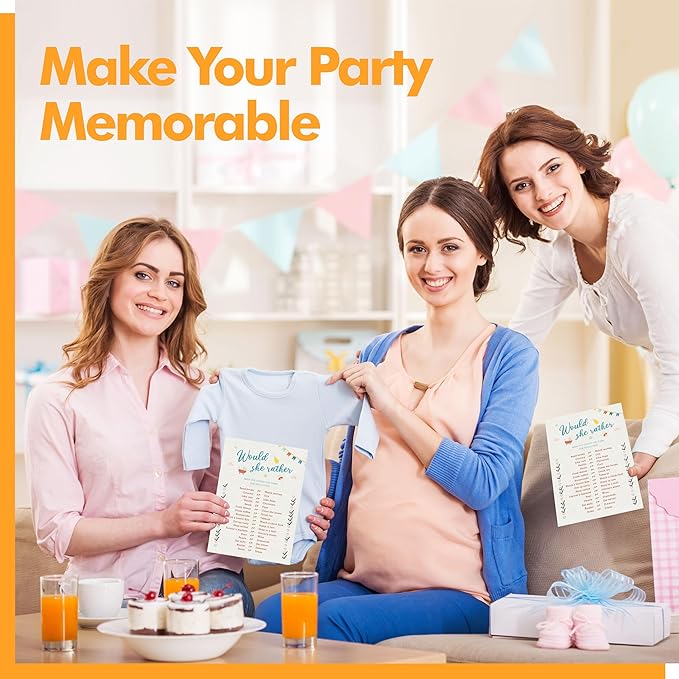 55PCS Baby Shower Game Cards, Would She Rather Bridal Wedding Shower Card Games Fun Baby Shower Party Games