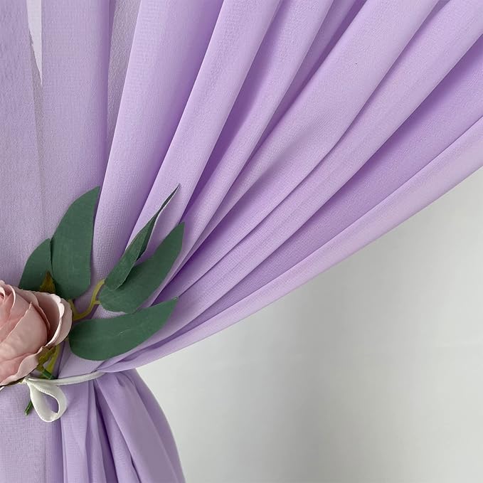 EHLDekol Sheer Chiffon Backdrop Curtains 10ft x 10ft (5ft x 2Panels)， Chiffon Fabric Drapes for Wedding, Long Sheer Curtain for Living Room, Arch Party Stage Decoration (Lavender, 120 x 120 Inch)