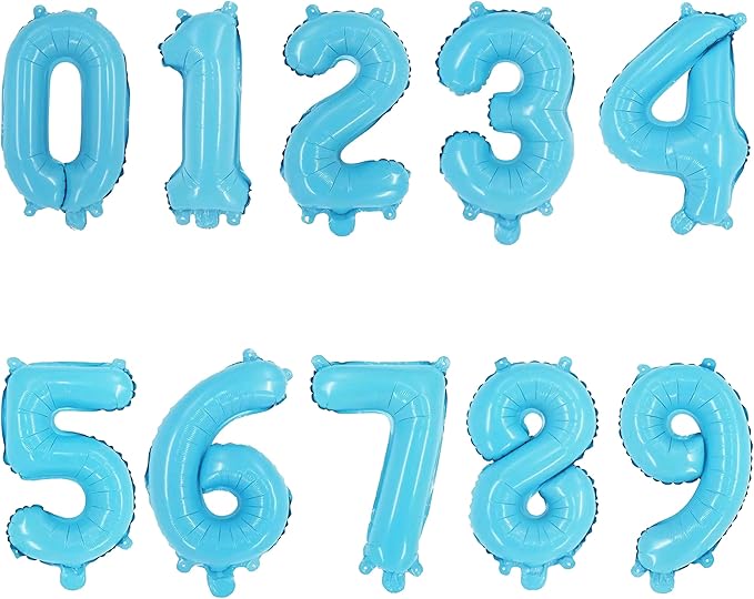 2 Set 20 Pcs Number Balloons 16 Inch Baby Blue 0-9 Number Mylar Foil Balloons Baby Blue Custom Digital Balloons for Birthday Party Engagement Graduations Anniversary Baby Shower Decor Party Supplies