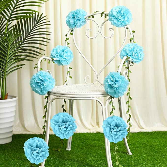 Blue Flower Garland for Backdrop - 2 Pcs Hanging Artificial Floral Garlands for Room Wall Table Home Decor, 8.2 Ft Faux Paper Flower Vines for Garden Wedding Arch Party Decoration