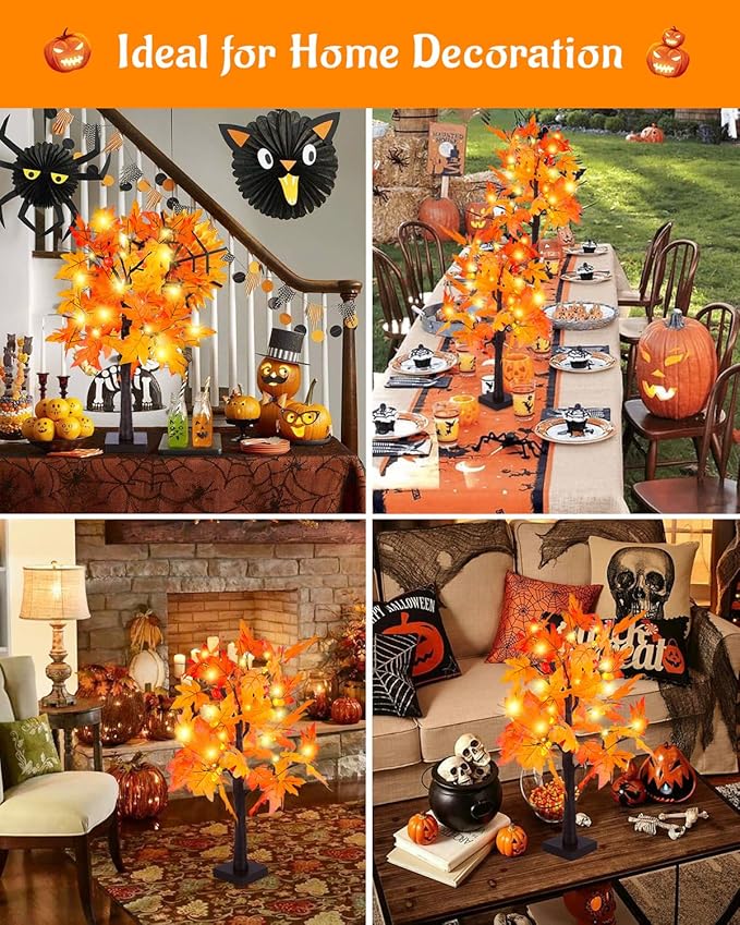Fall Maple Tree Light 2 Pack, Fall Decorations USB & Battery Operated Light Up Artificial Pumpkins Maple Acorn Tree for Fall Halloween Thanksgiving Table Harvest Home Indoor Decoration