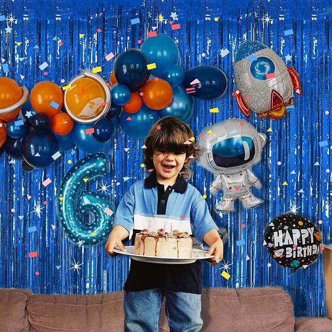 Tinsel Curtain Party Backdrop Blue Birthday Party Decorations 5 Packs Glitter Foil Fringe Curtain Party Decor Streamers Photo Booth for Birthday Christmas Wedding Halloween Graduation Decorations