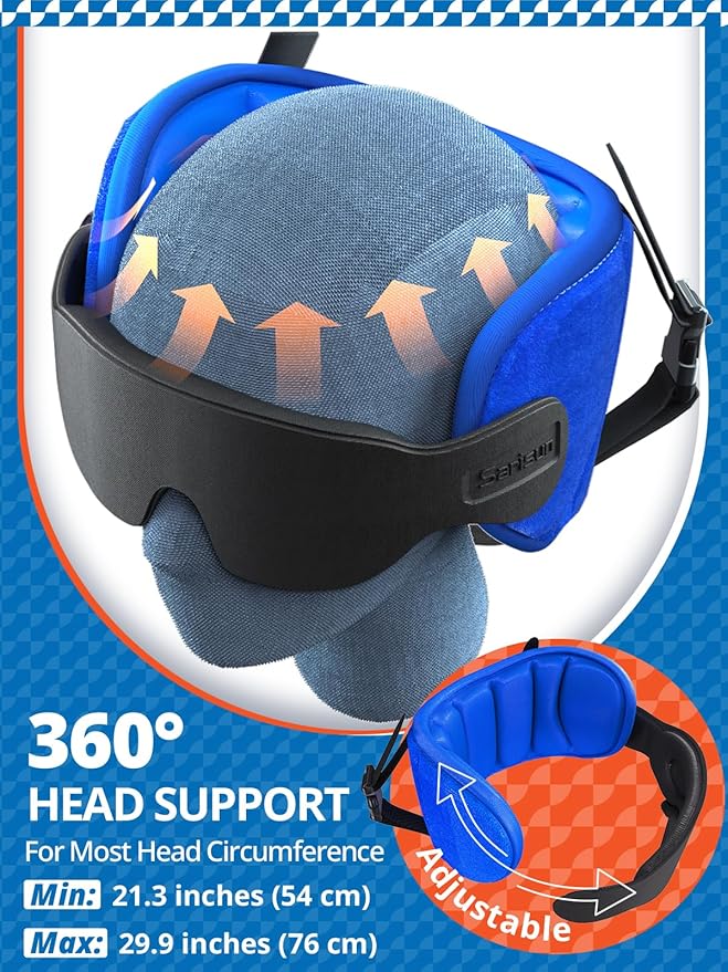 SARISUN Travel Pillows for Airplanes, Airplane Pillow with Eye Mask for Long Flight, Airplane Head Strap for Sleeping, 360° Support Headrest for Car Trip, Stop Bobblehead Travel Essential, Dark Brown