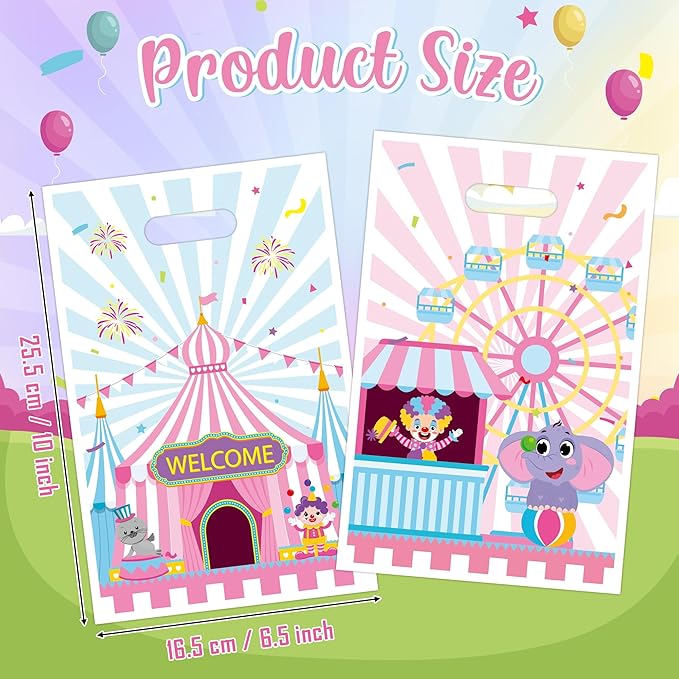 Circus Carnival Party Favor Bag 50Pcs Pink Circus Goody Candy Treat Gifts Bags, Pink Carnival Theme Party Decorations for Kids Birthday Baby Shower New Year Gathering Events Supplies