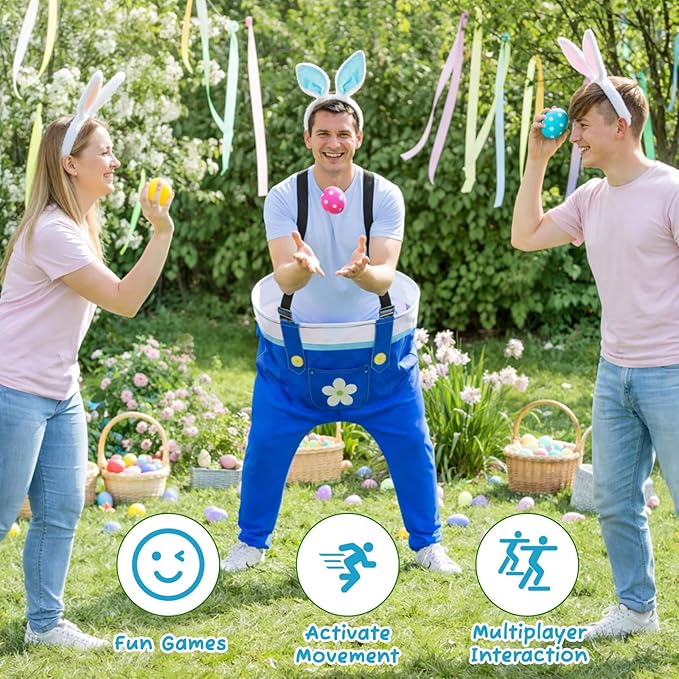 2 Sets Easter Granny Pants Outdoor Games, Giant Granny Cute Pants with Egg Balls & Bunny Ear Headbands, Funny Spring Yard Tossing Game for Adults Family Party Gathering (Cute Style)