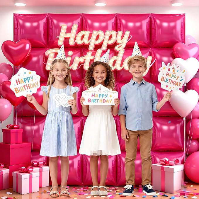 50Pcs Hot Pink Square Foil Balloons Wall Backdrop, Double Sided Metallic Foil Balloons Tunnel Arch Garland Kit for Photo Booth Birthday Wedding Halloween Christmas Party Decorations