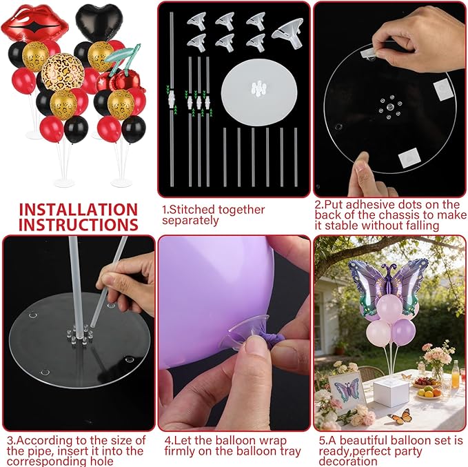 4 Sets Leopard Party Balloons Stand Kit with Black Love Red Lip Foil Balloons Centerpiece for Tables Leopard Print Cherry Party Balloon for Holiday Leopards Birthday Parties Theme Decorations Supplies