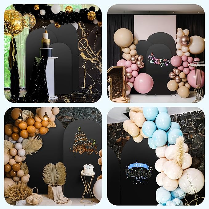 3-Piece Arch Backdrop Cover, Stretchy Spandex Wedding Arch Covers 4FT, 5FT, 6FT for Round Chiara Arch Stand, Black Arch Cover for Photo Background Happy Birthday Party Banquet Ceremony Decor