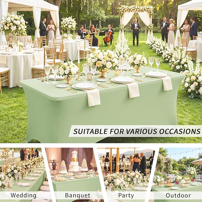 Fixwal 3 Pack Sage Table Cloths Rectangle 6FT, Tablecloths Rectangular Stretch Spandex Fitted Table Covers 6ft for Parties, Trade Shows, Banquet, Weddings, Buffet, Graduation