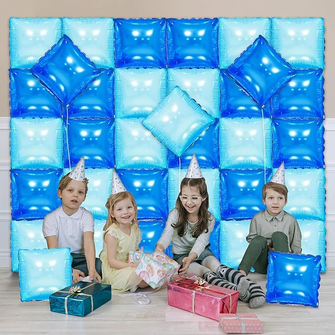 36 Pcs Navy Blue Double Sided Square Foil Balloon Wall Backdrop Metallic Winter Wonderland Balloons Backdrop Tunnel Arch Kit Mylar Square Balloons for Winter Birthday Party Decorations