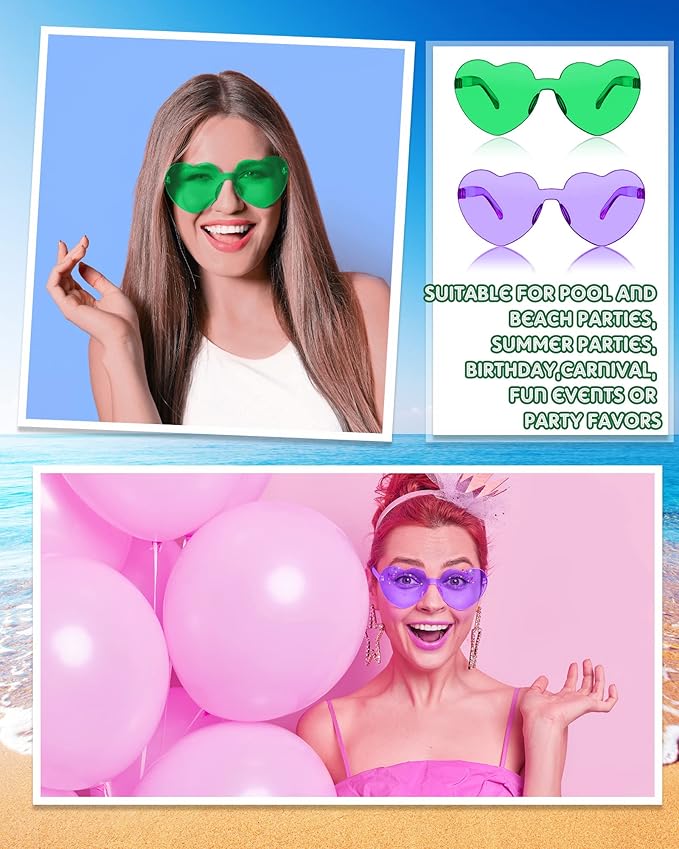 Frienda 8 Pairs Heart Shaped Sunglasses for Women Rimless Heart Glasses Candy Color Sunglasses for Party Favor
