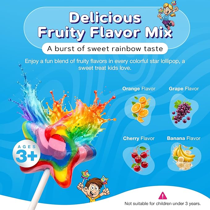 Rainbow Star Lollipops Swirl 18 PCS - Star Shaped Lollipop - Bulk Lolipop Candy Suckers Treats - Swirly Candies for Birthdays Party Favors and Goodie Bags - Easter Basket Stuffers For Kids