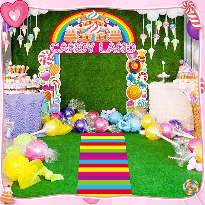 4Pcs Sweet Candyland Party Decorations Candy Door Covers Candyland Hanging Banner Backdrop Candy Land Store Porch Sign Colorful Runner Rug Background Photo Prop for Baby Shower Birthday Party Supplies