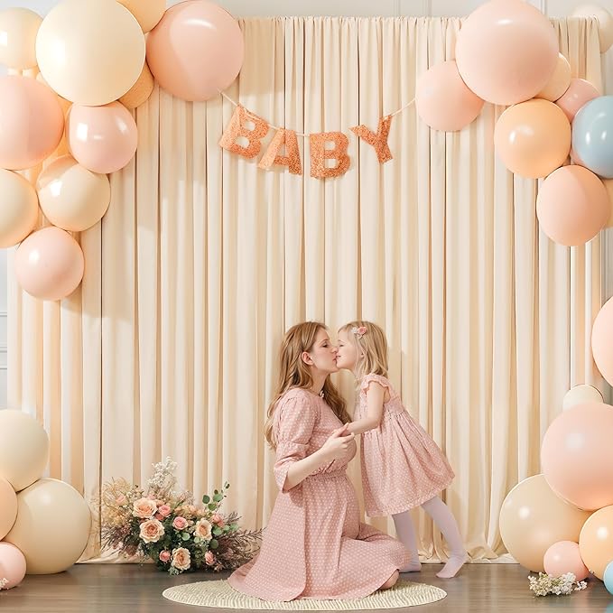 16x10FT Champagne Backdrop Curtains for Wedding Parties, Wrinkle Free Polyester Photography Backdrop Drapes for Wedding Baby Shower Birthday Parties Stage Background Stand Decorations 4x10ft,4 Panels