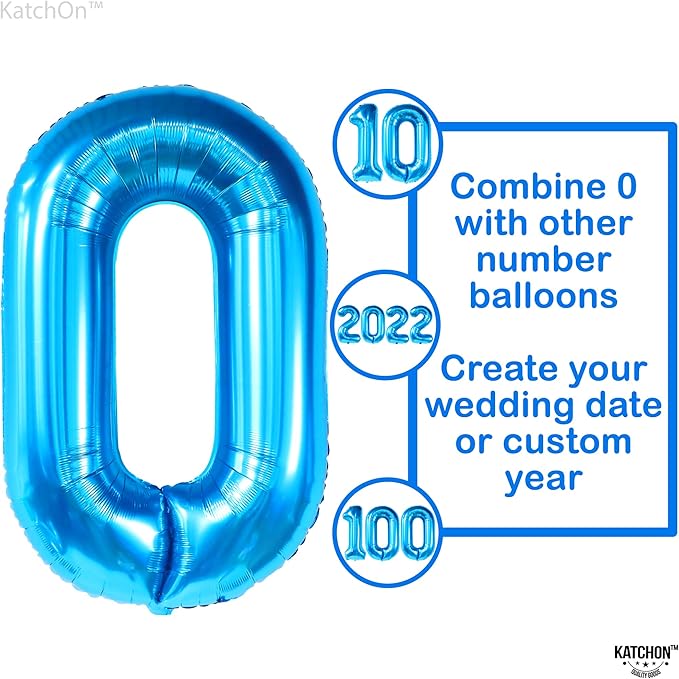 Giant Blue 0 Number Balloons - 40 Inch | 0 Digit Balloon for Ocean Theme | Blue 0 Balloon for Ocean Theme Birthday Party Supplies | Mylar Blue Number 0 Balloon | Blue Mermaid Birthday Decorations