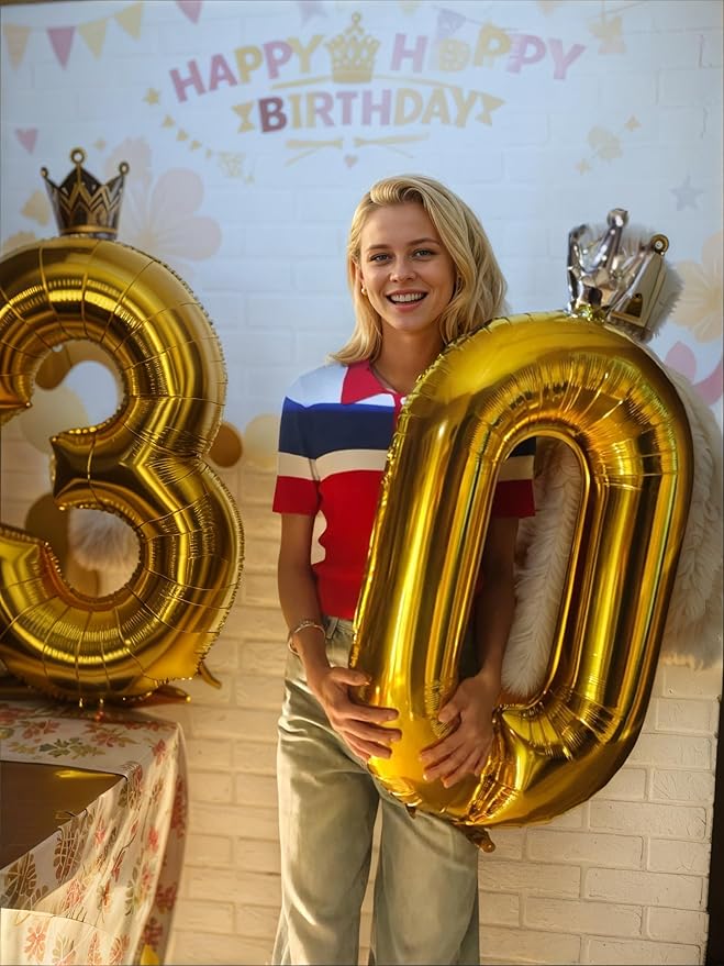Gold Number 2 Balloon with Crown, 40 inch Gold Number Balloon 2nd Birthday Party Decoration Gold Crown Balloons 0-9 for Birthday Party Anniversary Decorations Supplies