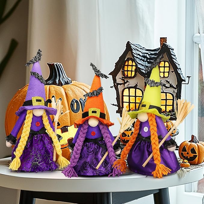 Lovinland Halloween Decorations - Halloween Decor - 3PCS Witch Plush Gnomes - Cute Hocus Pocus Decorations for Home, Indoor, Office, Table, Party Clearance