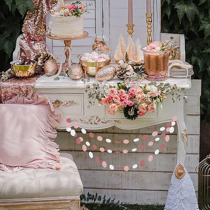 Rose-Gold Pink-White Party Decorations Paper-Garland - 52Ft Valentines Birthday Baby Bridal Shower Streamers Banner,Mothers Day Bachelorette Engagement Wedding Supplies Bunting Lasting Surprise