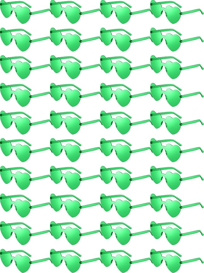 Weewooday 40 Pairs Heart valentines Glasses Rimless Heart Shaped Frameless Sunglasses Transparent Sunglasses Tinted Eyewear