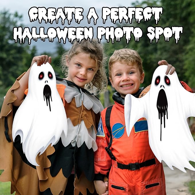 7 Pack Ghost Halloween Yard Signs, Large Halloween Yard Decorations with Stakes, Waterproof Scary Outdoor Holiday Ghost Decor for Yard Lawn Garden, 16” Big Size